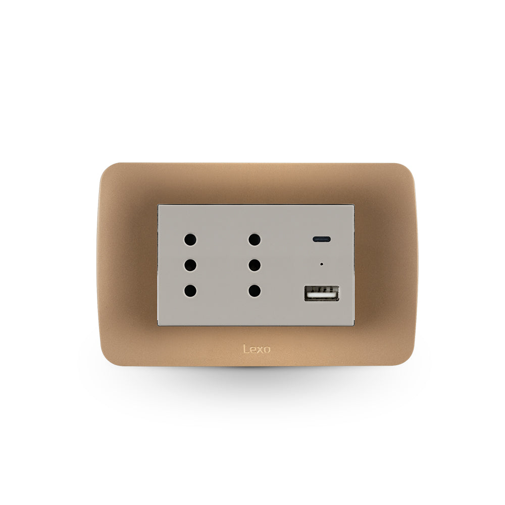TOMA CORRIENTE DUPLEX 10A + 2 USB TITANIO BEIGE ARMADA