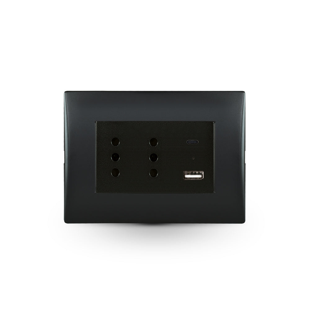TOMA CORRIENTE ANDES DUPLEX 10A + 2 USB BLACK ARMADA