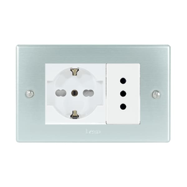 Toma corriente austral SCHUKO 10/16A más toma corriente 10A 250V PLATA blanco armado