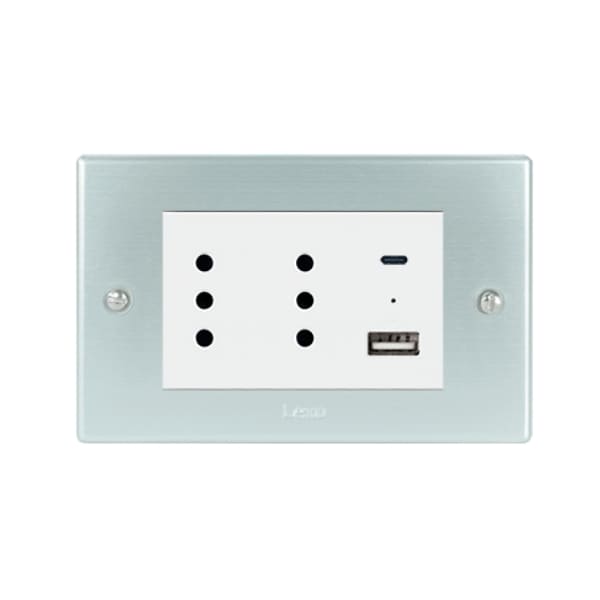 Toma corriente austral DÚPLEX 10A más 2 USB PLATA blanco armado