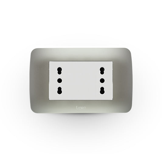 TOMA CORRIENTE DÚPLEX 10A/16A 250V BLANCO/PLATA