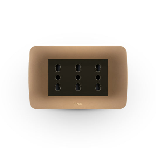 TOMA CORRIENTE TRIPLEX 10/16A 250V CAFÉ/TITANIO ARMADO