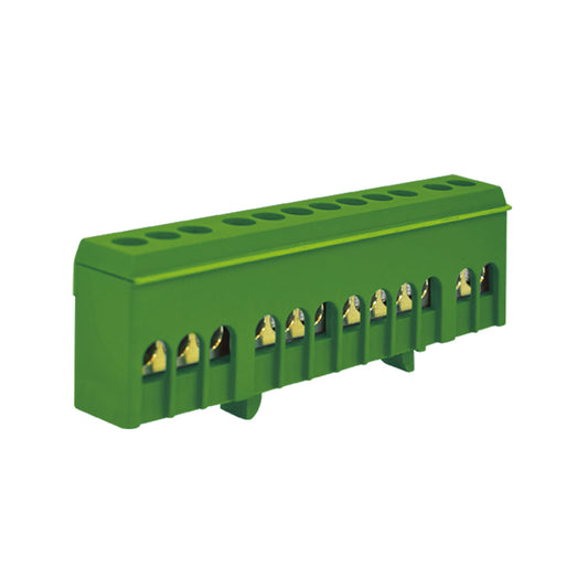 Barra asialda 70A riel DIN verde 7 polos, para riel DIN 35mm.