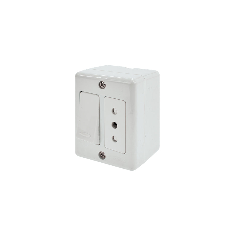 CASQUETE INTERRUPTOR SIMPLE 9/12 MÁS TOMA CORRIENTE 10A BLANCO