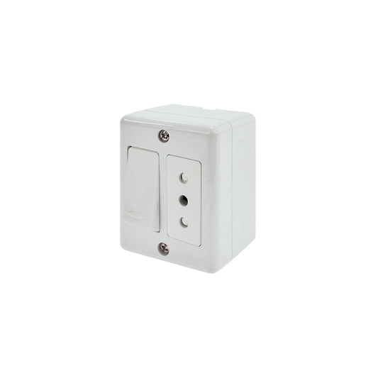 CASQUETE INTERRUPTOR SIMPLE 9/12 MÁS TOMA CORRIENTE 10A BLANCO