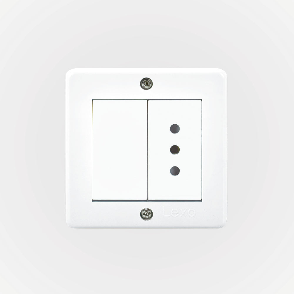 CASQUETE IP20 CON INTERRUPTOR 9/12 MÁS TOMA CORRIENTE 10A 250V BLANCO