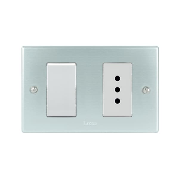 Interruptor austral simple 9/12 más toma corriente 10A 250V PLATA blanco armado