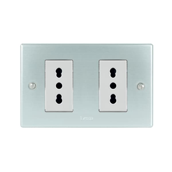 Toma corriente austral doble 10/16A más 10/16A 250V PLATA blanco armado
