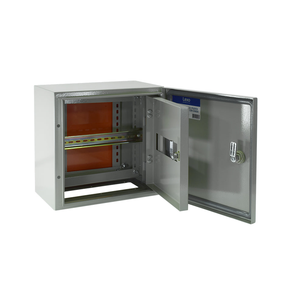 Gabinete metálico IP65, 1 puerta, 300x300x200mm., con chasis RAL 7035 NUEVO