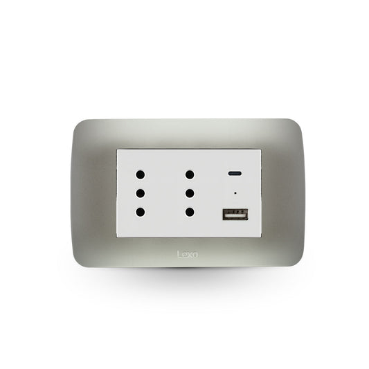 TOMA CORRIENTE DUPLEX 10A + 2 USB PLATA BLANCO ARMADA