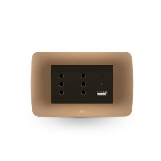 TOMA CORRIENTE DUPLEX 10A + 2 USB TITANIO CAFE ARMADA