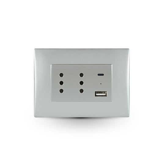 TOMA CORRIENTE ANDES DUPLEX 10A + 2 USB SILVER ARMADA
