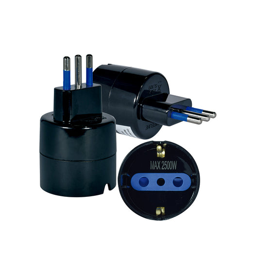 ADAPTADOR SCHUKO CON PROTECCION 2P+T 10A 250V NEGRO